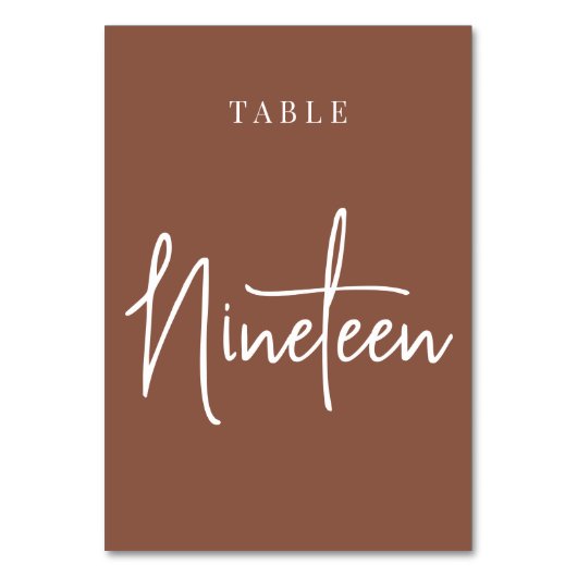 Rust Hand Scripted Table NINETEEN Kaart (Achterkant)