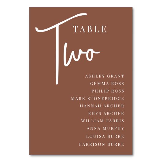 Rust Hand Scripted Table TWO + Guest Names Kaart (Achterkant)