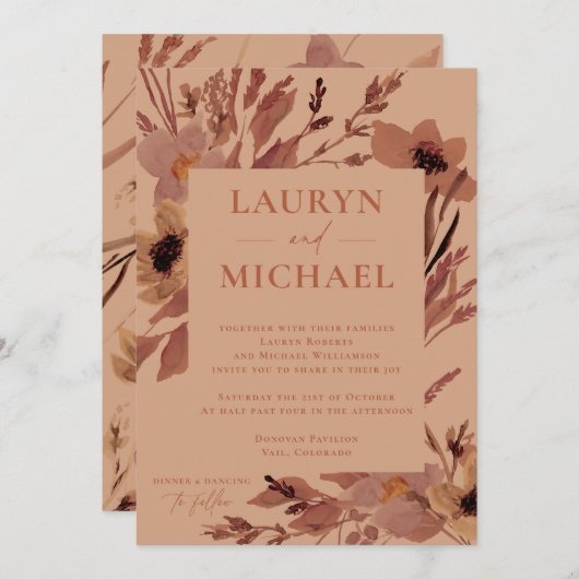 Rust herfst Waterverf bloeit bruiloft uitnodiging (Voorkant / Achterkant)