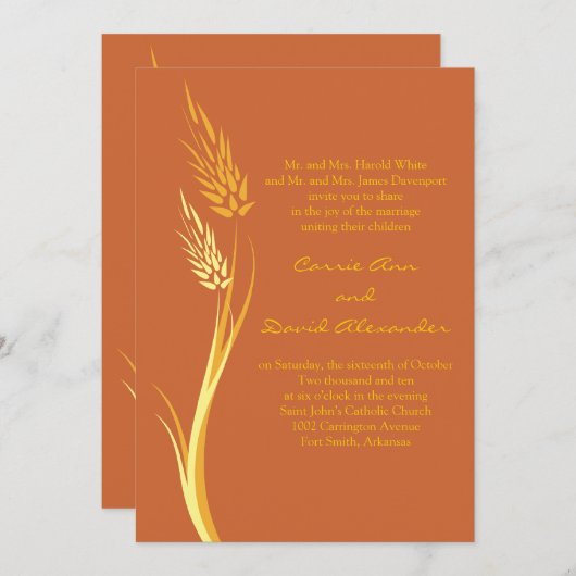 Rust herfst Wheat Wedding Uitnodiging (Voorkant / Achterkant)