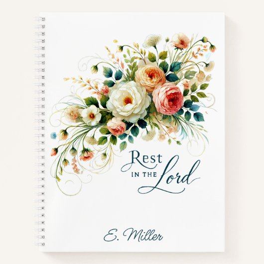 Rust in de Heer bloemen gepersonaliseerd Notitieboek (Voorkant)