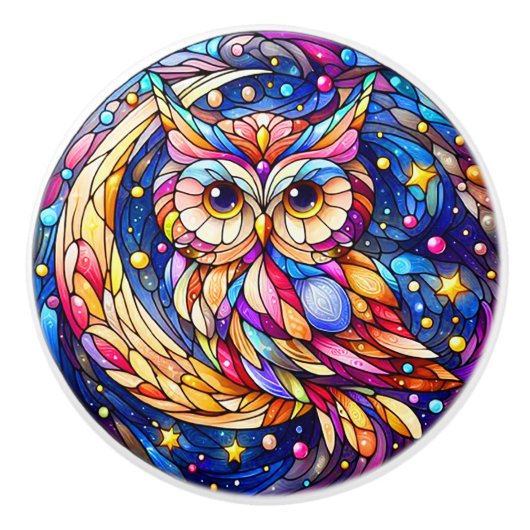 Rust in Glass A Floral Glas in lood Window Keramische Knop (Voorkant)