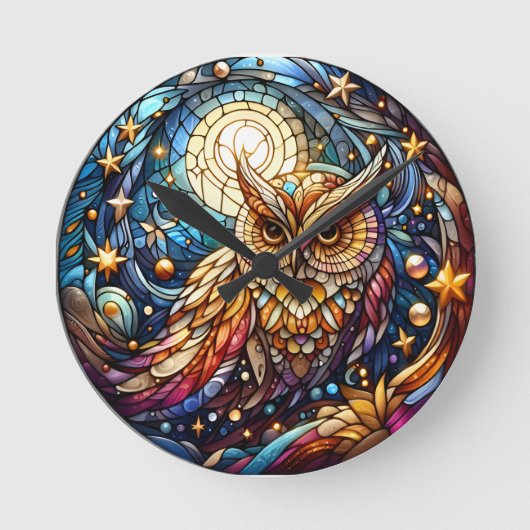 Rust in Glass A Floral Glas in lood Window Ronde Klok (Voorkant)