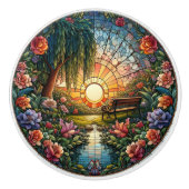 Rust in glazen bank en bloemen op vlekken keramische knop (Voorkant)