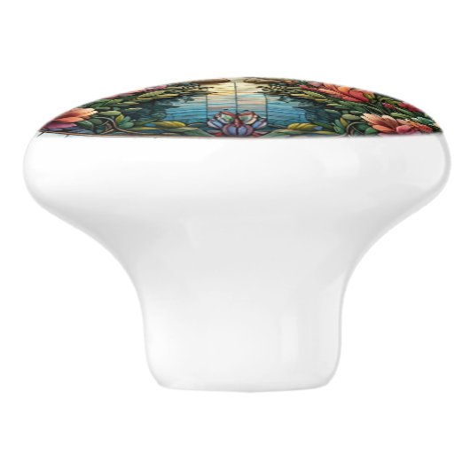 Rust in glazen bank en bloemen op vlekken keramische knop (Zijkant)