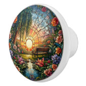 Rust in glazen bank en bloemen op vlekken keramische knop (Rechts)