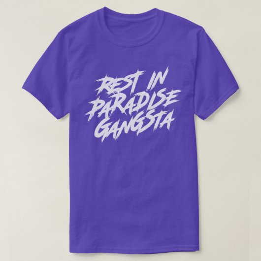 Rust in Paradise Gangsta witte tekst T-shirt (Design voorkant)