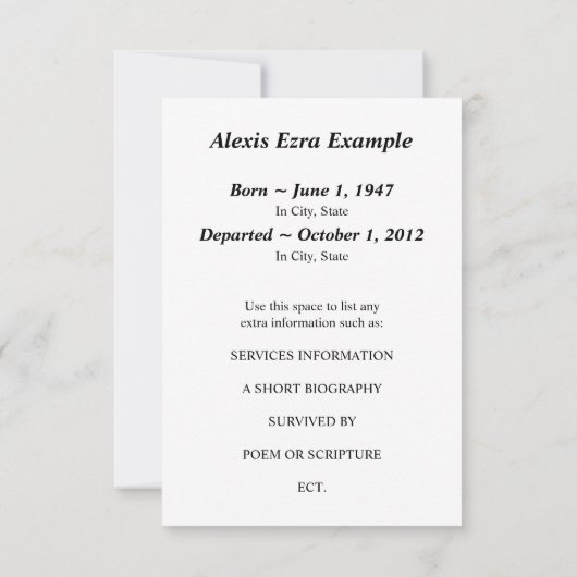 Rust in Peace Memorial Aankondigingen (Achterkant)