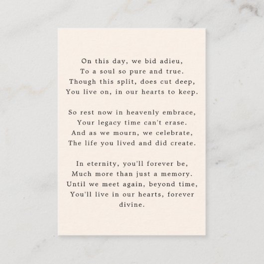 Rust in Vrede Geheugen Bloemenfoto Begrafenisgebed Informatiekaartje (Achterkant)