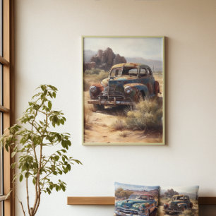 Rust in vrede: Kunst van oude auto's uit de woesti Canvas Afdruk