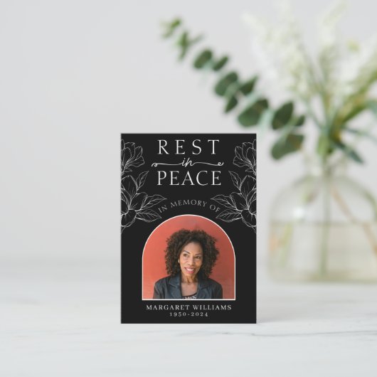 Rust in Vrede Zwarte Bloemen Foto Begrafenisgebed Informatiekaartje (Staand voorkant)