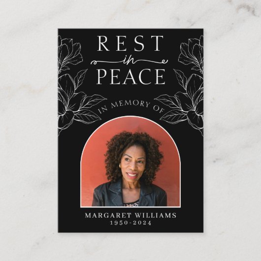 Rust in Vrede Zwarte Bloemen Foto Begrafenisgebed Informatiekaartje (Voorkant)