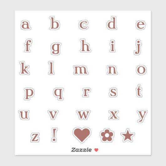 Rust Kleur onderste Hoesje letters Alphabet Heart Sticker (Vel)