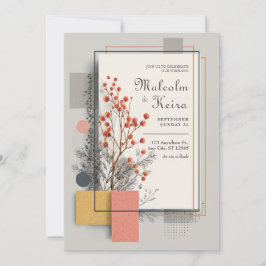 Rust & Koraal Abstracte Bloemen Wedding Kaart