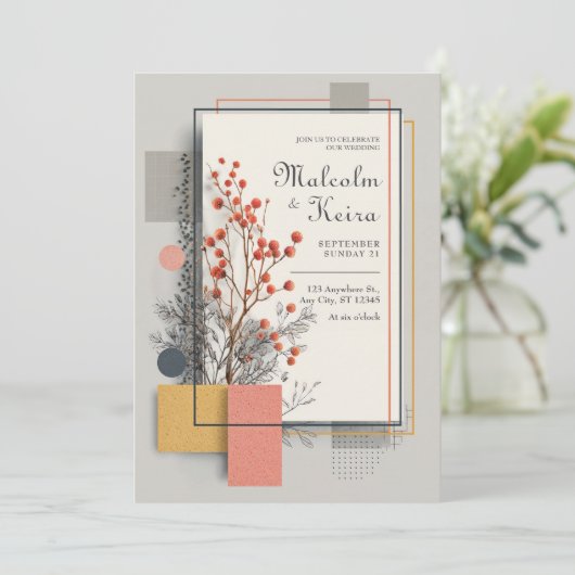 Rust & Koraal Abstracte Bloemen Wedding Kaart (Staand voorkant)