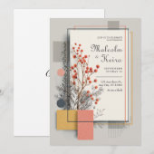 Rust & Koraal Abstracte Bloemen Wedding Kaart (Voorkant / Achterkant)