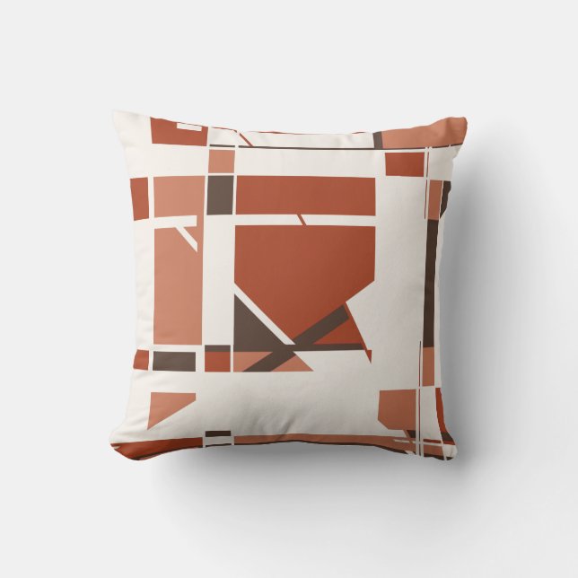 Rust Koraal Bruin op Off-White Geometric Art Desig Kussen (Voorkant)