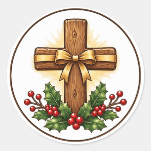 Rust Kruis Kerst Ornament van Hout Ronde Sticker