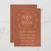 Rust Laurel Leaves Elegant Terracotta Wedding Save The Date (Voorkant / Achterkant)