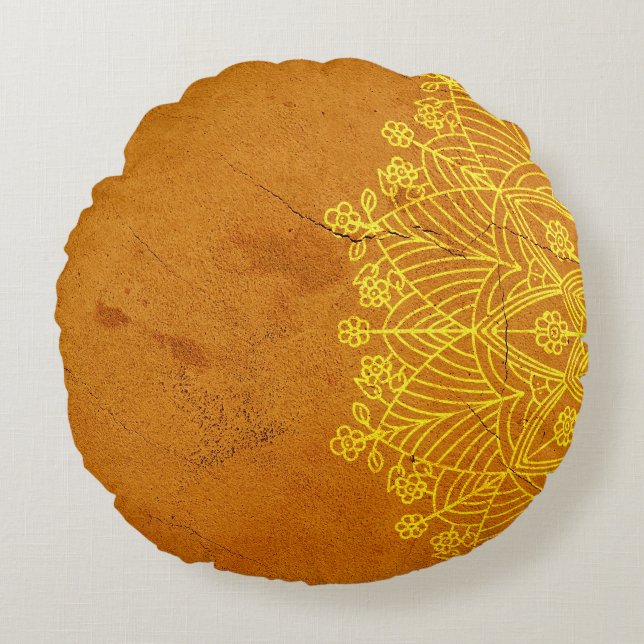 Rust Mandala Zen Rustic Body Mind Spirit Rond Kussen (Voorkant)