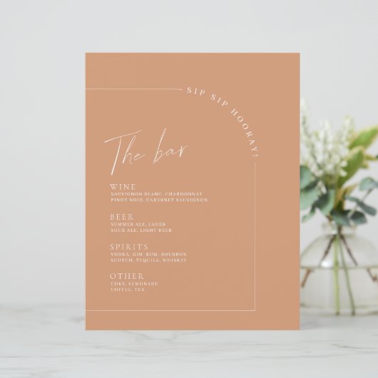 Rust Minimalist Calligraphy Wedding Bar Menu (Staand voorkant)