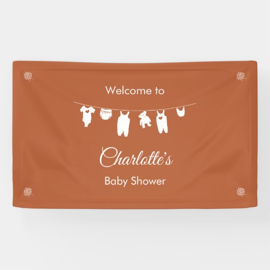 Rust minimalistisch genderneutraal Baby shower Spandoek (Horizontaal)