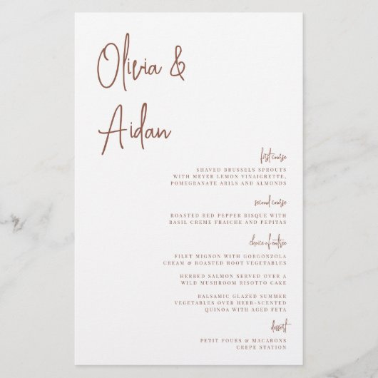 Rust | Modern handgeschreven menu voor weduwschapp (Voorkant)