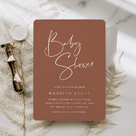 Rust | Modern minimalistisch script Baby shower Folie Uitnodiging