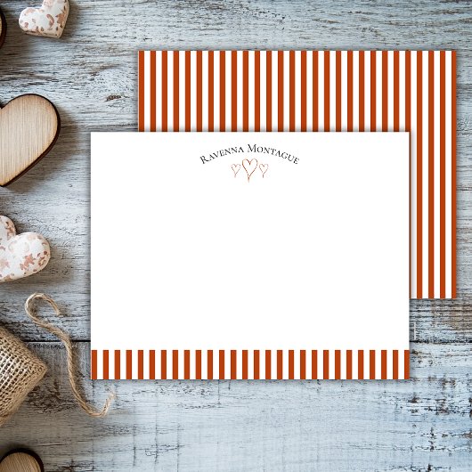 Rust Modern Open Hearts Striped Note Card Notitiekaartje