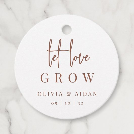 Rust | Modern script Let Love Grow Seed of Plant Bedankjes Labels (Voorkant)