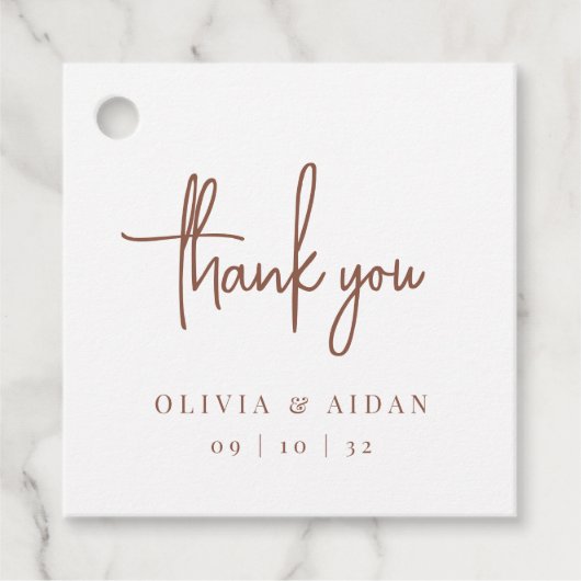 Rust | Moderne handgeschreven bruiloft met handsch Bedankjes Labels (Voorkant)