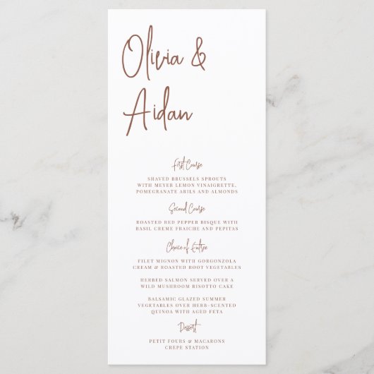Rust | Moderne handgeschreven bruiloft voor script Menu (Voorkant)