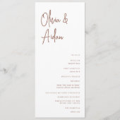 Rust | Moderne handgeschreven bruiloft voor script Programmakaart (Voorkant)