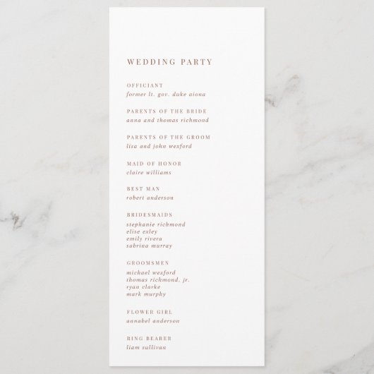 Rust | Moderne handgeschreven bruiloft voor script Programmakaart (Achterkant)