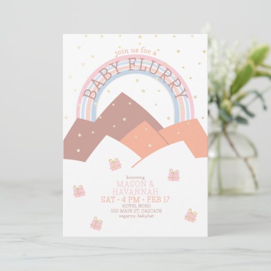 Rust Mountain Snow Flurry Baby shower uitnodiging (Staand voorkant)