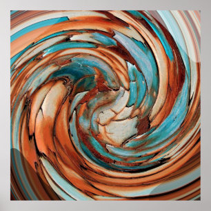 Rust N Blauwgroen Abstract Swirls Canvas Poster