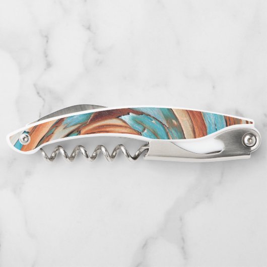 Rust N Blue Abstract Textured Art Kurkentrekker (Achterkant)