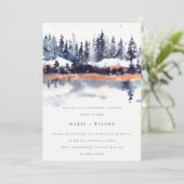 Rust Navy Winter Pine Forest Snow Vow Renewal Kaart (Staand voorkant)