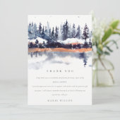 Rust Navy Winter Pine Forest Snow Vrijgezellenfees Bedankkaart (Staand voorkant)