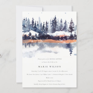 Rust Navy Winter Pine Forest Snow Vrijgezellenfees Kaart