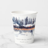 Rust Navy Winter Pine Forest Snow Vrijgezellenfees Papieren Bekers (Achterkant)