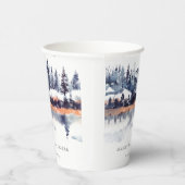 Rust Navy Winter Pine Forest Snow Vrijgezellenfees Papieren Bekers (Rechts)