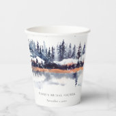 Rust Navy Winter Pine Forest Snow Vrijgezellenfees Papieren Bekers (Voorkant)