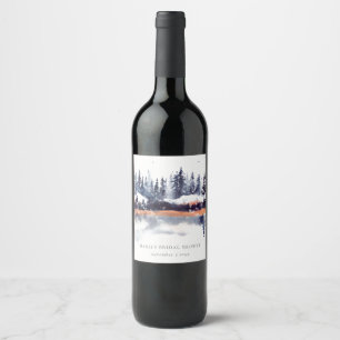 Rust Navy Winter Pine Forest Snow Vrijgezellenfees Wijn Etiket