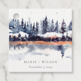 Rust Navy Winter Pine Forest Snow Wedding Bedankjes Labels