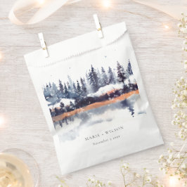 Rust Navy Winter Pine Forest Snow Wedding Bedankzakje