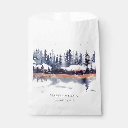 Rust Navy Winter Pine Forest Snow Wedding Bedankzakje (Voorkant)