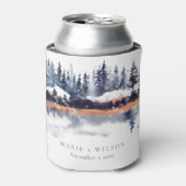 Rust Navy Winter Pine Forest Snow Wedding Blikjeskoeler (Blikje Voorkant)