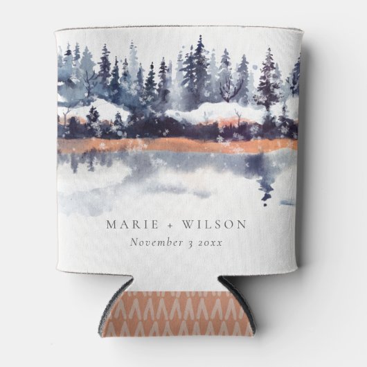 Rust Navy Winter Pine Forest Snow Wedding Blikjeskoeler (Voorkant)