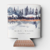 Rust Navy Winter Pine Forest Snow Wedding Blikjeskoeler (Achterkant)